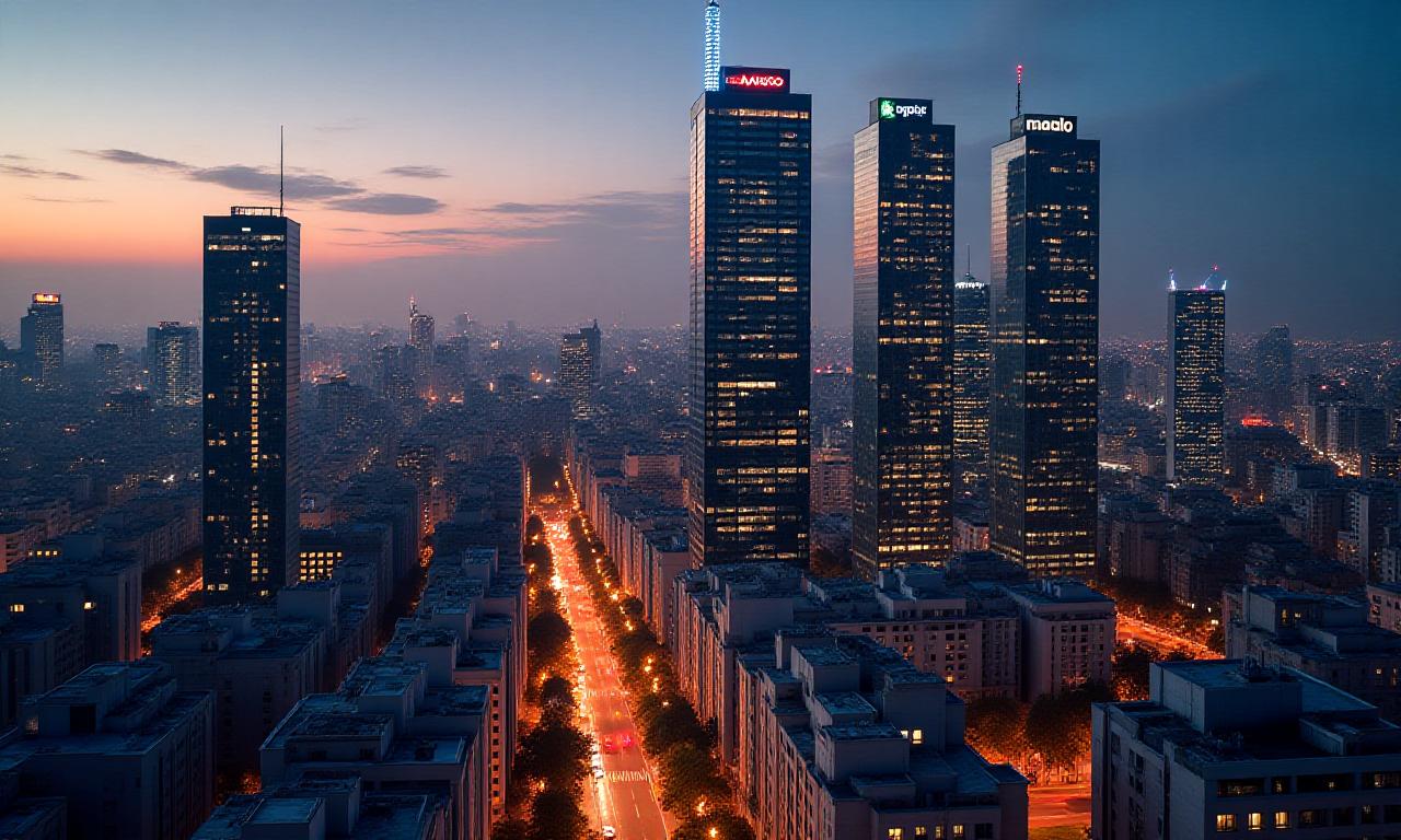 Rascalielos financieros de Madrid al anochecer